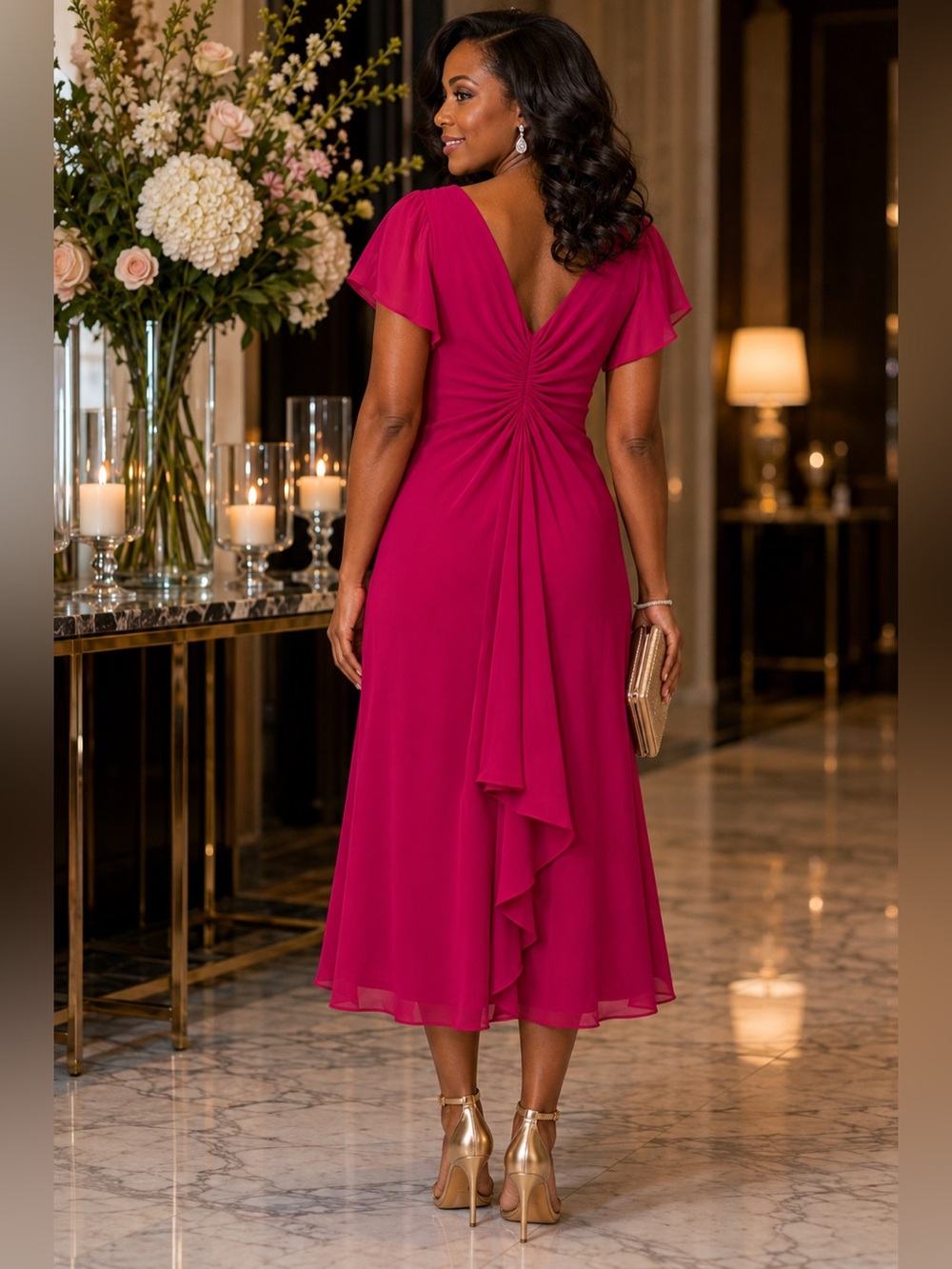NWOT SLNY Fashions New York Size 8 Fuchsia Chiffon Maxi Dress Rhinestone Formal